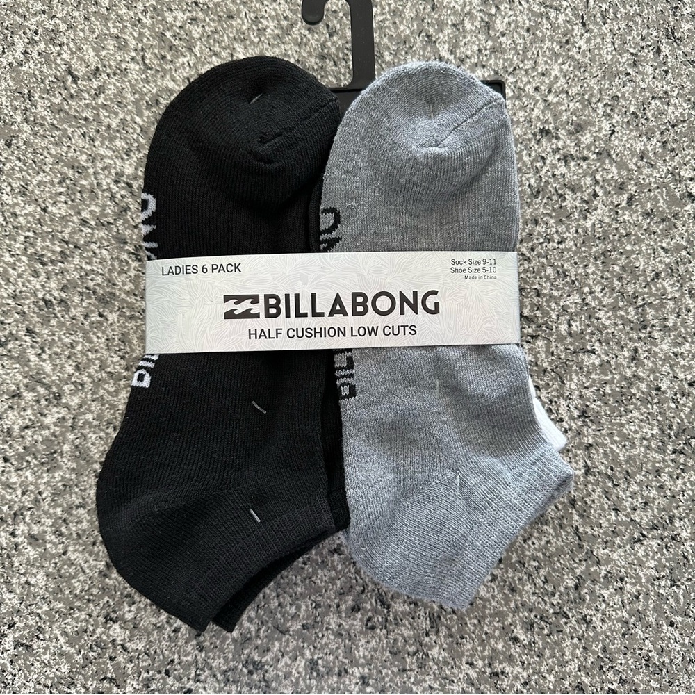 Billabong Low Cut Socks Half Cushion 6 Pairs  Women’s Shoe Size 5-10